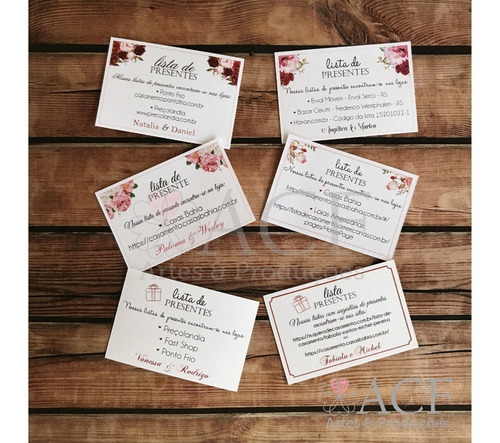 Imagem 3 de 7 de 100 Convites Individual Ou Lista De Presente Casamento 4x6cm