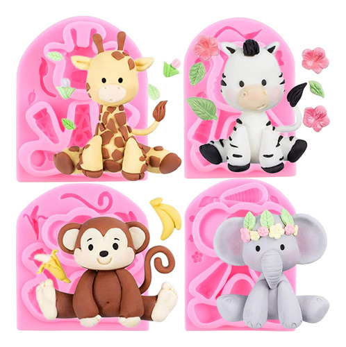 4pcs Molde De Silicona Elefante Jirafa Fondant Resina