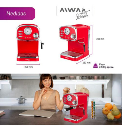 Cafetera Espresso Vintage Aiwa Cook 1,25l Capsulas Nespresso