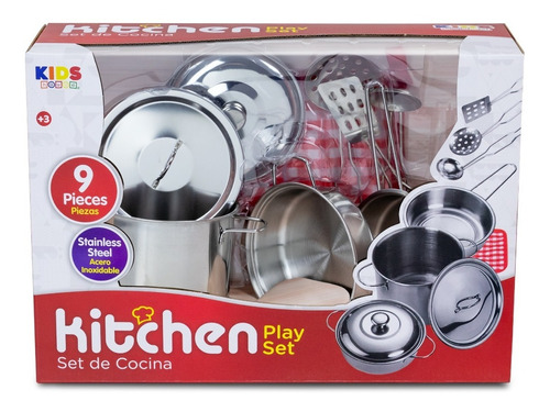 Set De Ollas Cocina Juguete Para Niños Color Plata, Cocinita