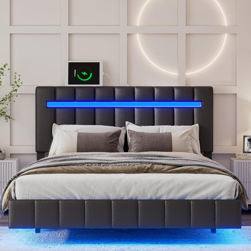 Biadnbz Cama De Plataforma De Tamaño Matrimonial Con Luces L