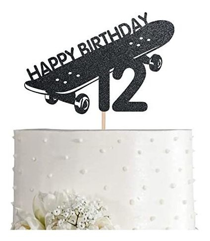 Skateboard 12 Cake Topper, Boy Girl Sport Happy 12th Gbvwi