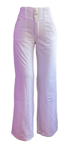 Pantalón Jean Para Dama A La Cintura Acampanado Blanco 