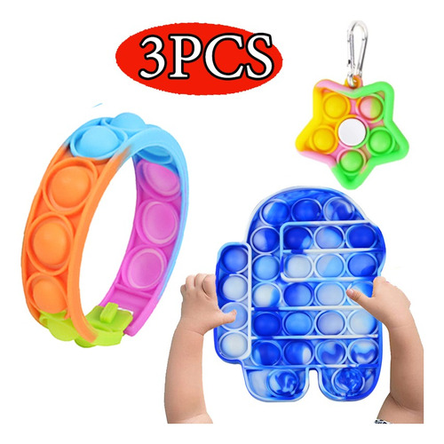 Juego De Juguete Bubble Rainbow Pop It Fidget 3 Pulseras