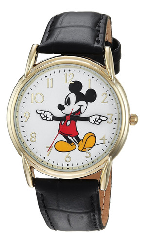 Reloj Hombre Disney Wds000404 Cuarzo Pulso Negro En Cuero