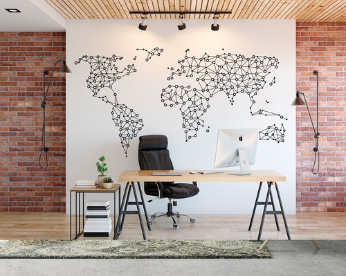 Vinil Decorativo 7014 Mapas Mundial Geometrico Grande