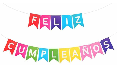 Feliz Cumpleano Banner Colorido Español Banderine Para Favor
