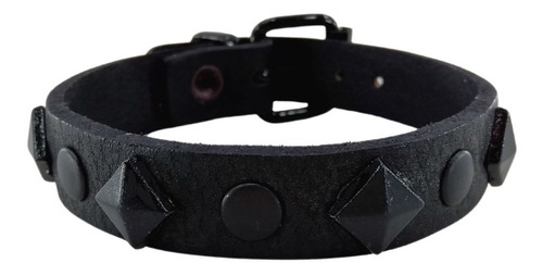 Pulsera Sharo Wernal Cuero Vacuno Negro Liso Tachas Rombos