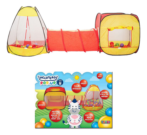 Casita Pelotero Con Túnel Y 100 Pelotas - 3 En 1