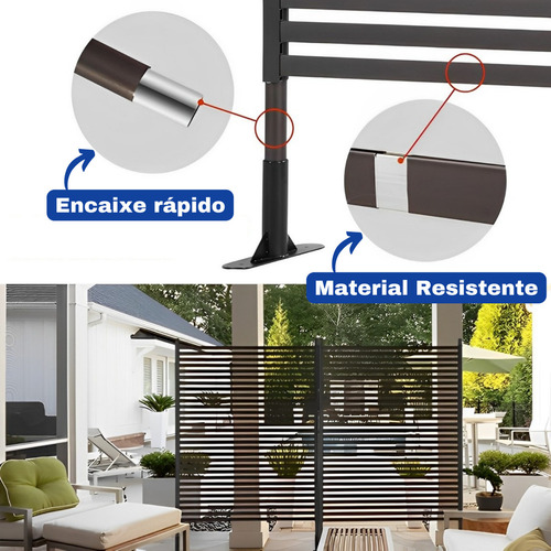 Biombo Reto Linhas De Metal Interno/externo 1,8x0,9mt Marrom