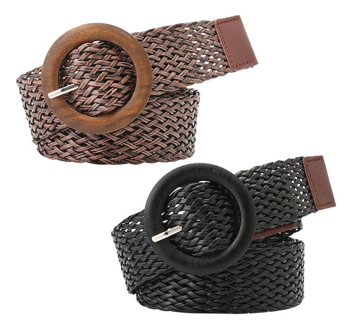 Cinturilla Tejida Con Hebilla Redonda, 2 Unidades, Color Caf