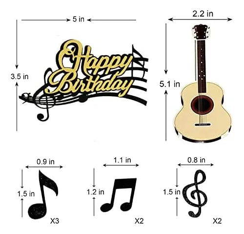 24 Pcs Adornos Para Pastel De Cumpleaños De Guitarra Modelo