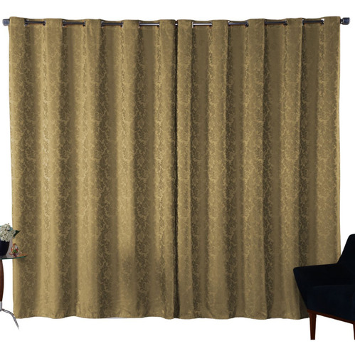 Cortina Sala Jacquard 4.00m X 2.60m Semi Blackout Requinte Cor Avelã