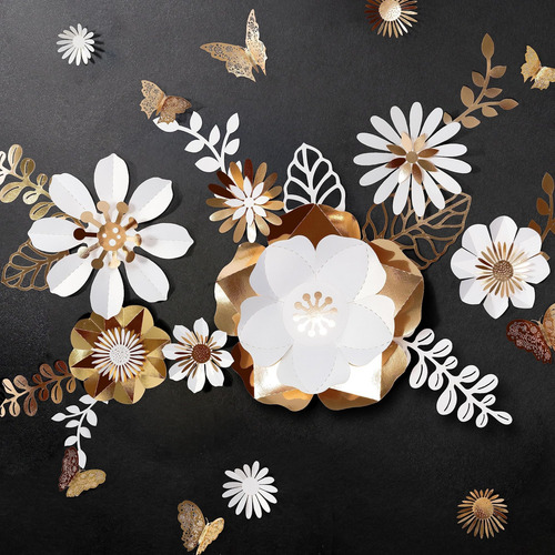 3d Oro Blanco Flor Mariposa Hoja Etiqueta De La Pared Extraí
