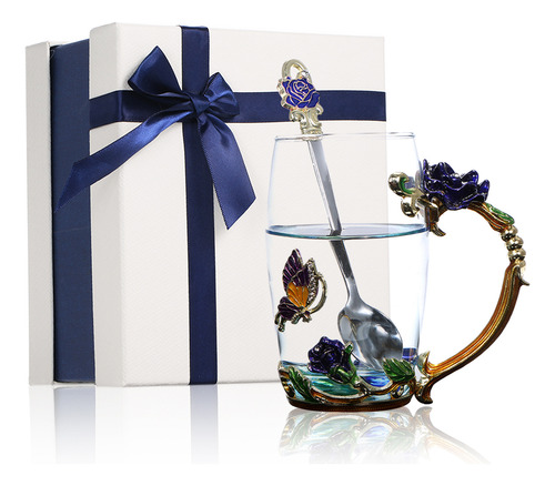 Taza De Agua Artesanal Esmaltada Azul Con Asa