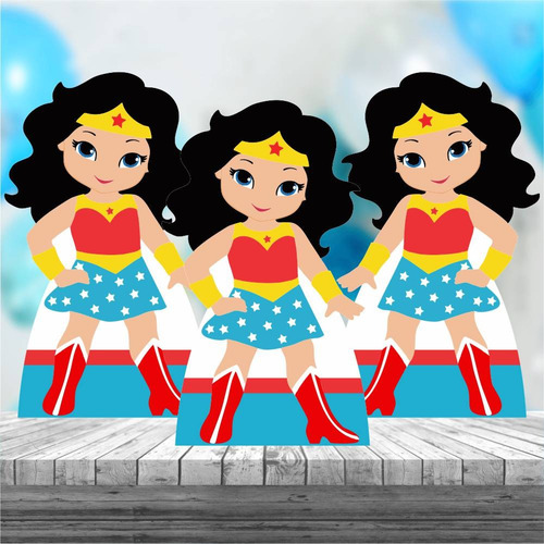 Imagem 1 de 5 de Kit 3 Centro Mesa Display Mulher Maravilha Cute