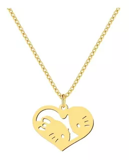 Collar Hello Kitty Corazón Joya Plata Enchapado Oro 18k
