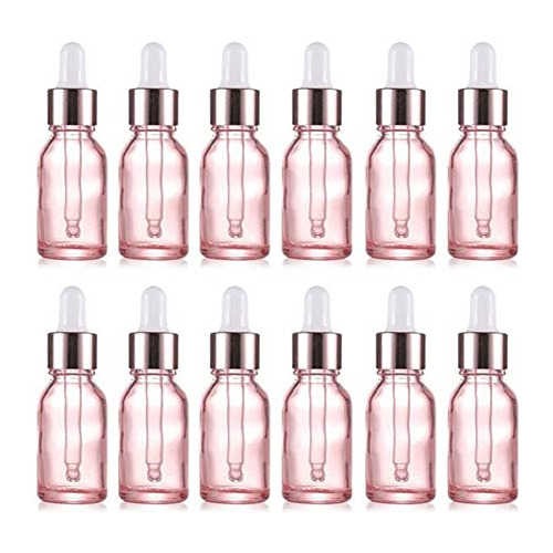 Frasco Cuentagotas De Vidrio Rosa, 12 Pack - 15ml