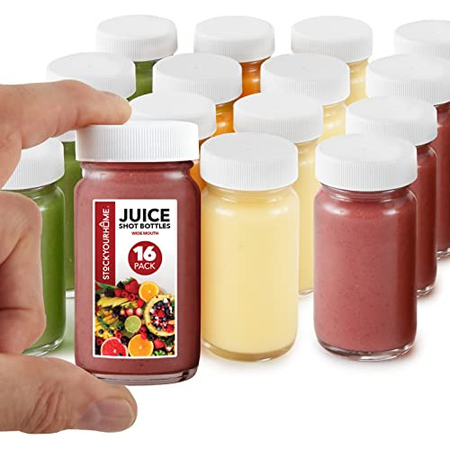 Glass Shot Bottles With Caps (16 Pack) 2 Oz Juice, Well...