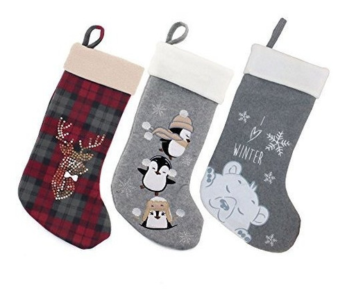 Bota Para Navidad Estilo Pingüinos Reno Oso 18 Pulgadas 3pc