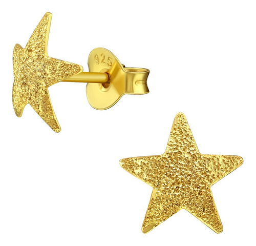 Zarcillos Estrella Dorada Plata 925 Chapada En Oro Aros