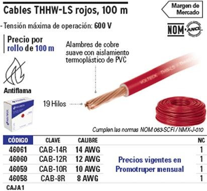 Imagen 2 de 4 de Cable Calibre 8 Thhw-ls Rojo Voltech 46058