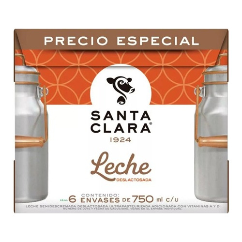 Leche Santa Clara Deslactosada 1 Pack De 12 Leches De 750 Ml