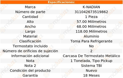 Toma De Refrigerante Aluminio 2 Pernos C1500 V6 4.1l 94/97