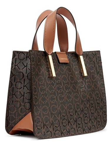 Bolsa Calvin Klein Margot Textured Logo Emboss Tote Relive Café Geométrico Oro Café Claro