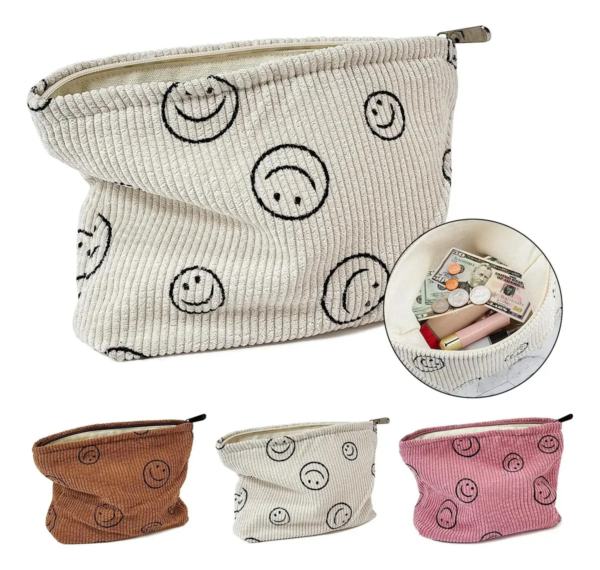 Cosmetiquera Neceser De Viaje Portátil Para Mujer Dama Color Beige Diseño de la tela Pana