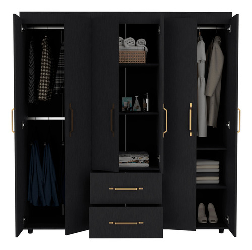 Closet Golden Seis Puertas Y Dos Cajones Negro