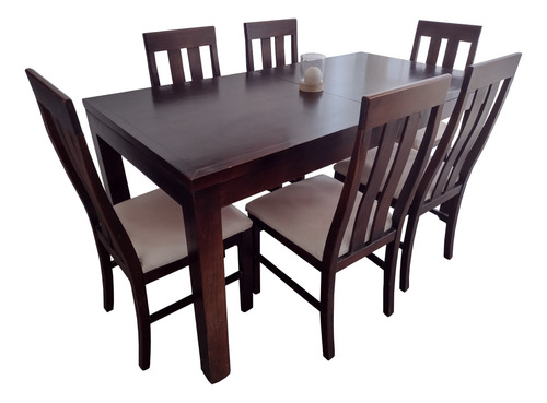 Juego De Comedor: Mesa Extensible Y 6 Sillas De Buena Madera