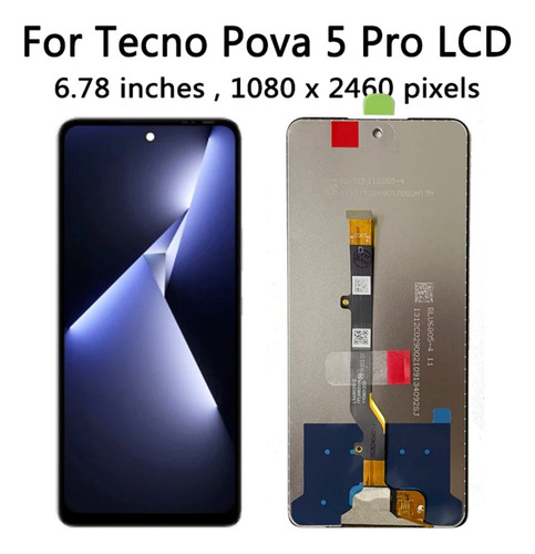 Tela Lcd Sensível Ao Toque Para Tecno Pova 5 Pro Lh8n Preta