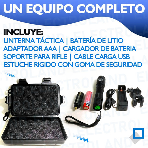 Imagen 7 de 10 de Linterna Táctica Militar Led Multiuso Caza Camping Carga Usb
