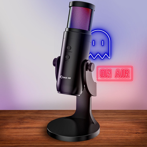 Microfone Usb De Luz Rgb Omnidirecional Xtrike Me Xmc-03 Preto