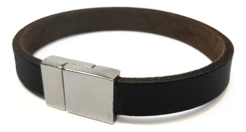 Pulsera De Hombre Cuero Genuino Plano + Cierre Imantado
