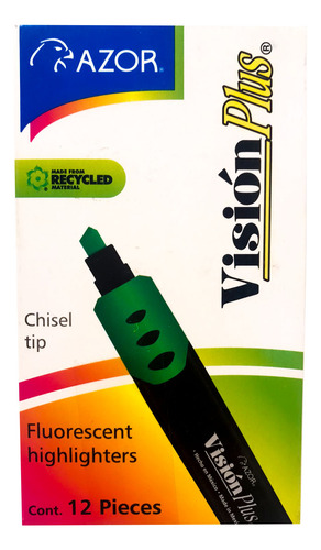 Marcatextos, Vision Plus, Verde Fluor, 1 Caja/12 Pzs. Verde