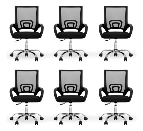 Silla Oficina Escritorio Linium Ergonómica Premium Set De 6 Color Negro Material Del Tapizado Liso