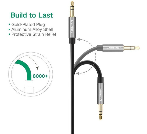 Imagen 6 de 7 de Cable Audio Auxiliar 3.5mm Ugreen Gris Negro 200cm