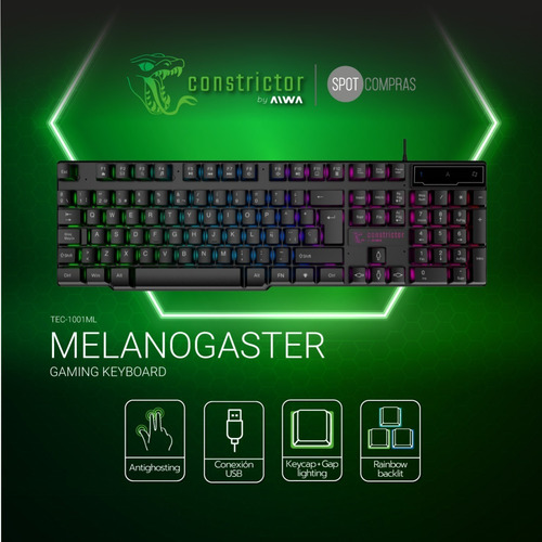 Imagen 4 de 10 de Teclado Gamer Constrictor Melanogaster Antighosting