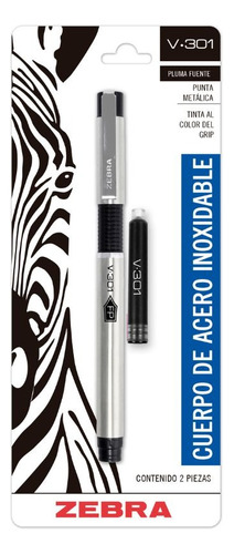 Pluma Fuente V-301 Tinta Recargable Acero Inoxidable Zebra. Color Del Exterior Negro