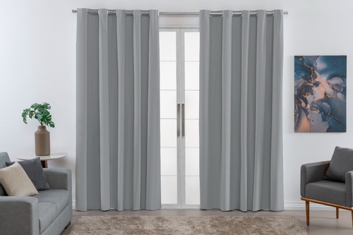 Cortina Pvc 100% Blackout 2,80 Por 3,00 Porta Sala Quarto Cor Cinza