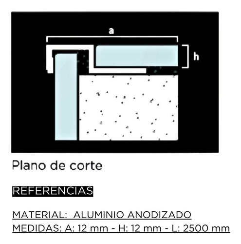 Perfil Recto P/ceramicos Omega Alum 12x12x2500 Mm Moldumet Plata Mate