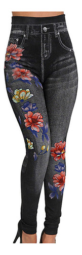 Pantalones N Para Mujer Con Estampado De Mezclilla De Imitac