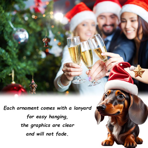 Adornos Acrílicos Navideños Para Perros Salchicha, 7 Piezas,