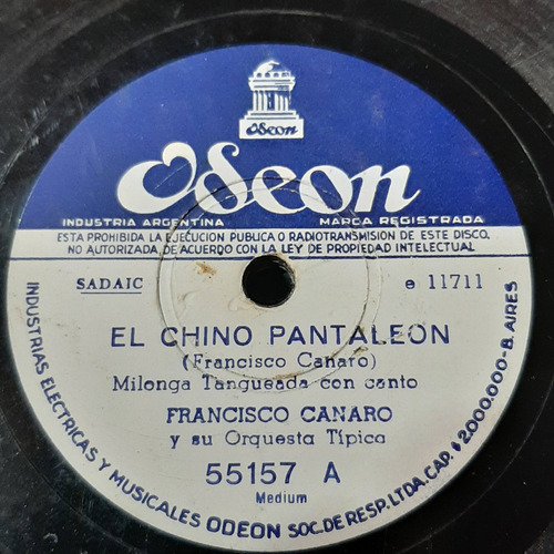 Pasta Francisco Canaro Su Orquesta Tipica Odeon C298