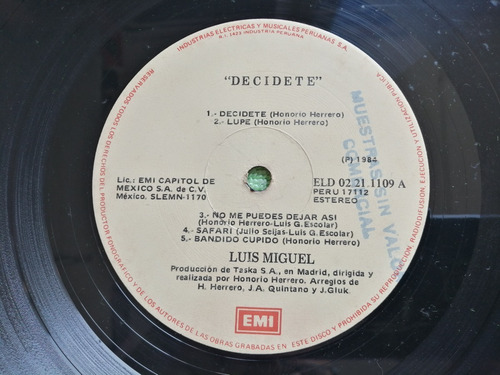 Eam Lp Vinilo Luis Miguel Decidete 1983 Edicion Peruana Emi (Usado)