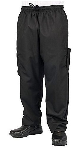 Kng Black Cargo Style Chef Pant, L