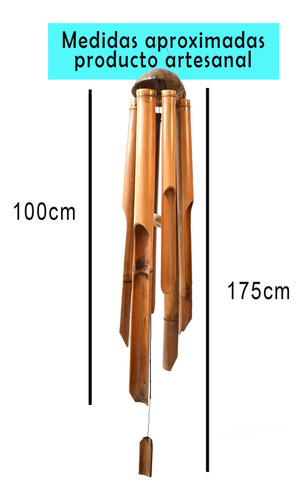 Carrillon Colgante Llamador De Bambu 100cm Largo Total 175cm Color Liso