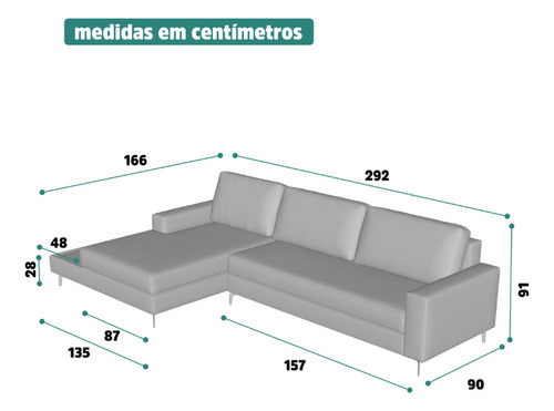 Sofá 292cm Linhão Marrom Preto Loft Chaise/deck Esquerda